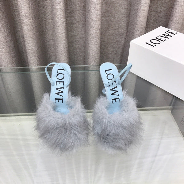 Loewe Mule fourrée 25SS 100 bleue en renard 597444