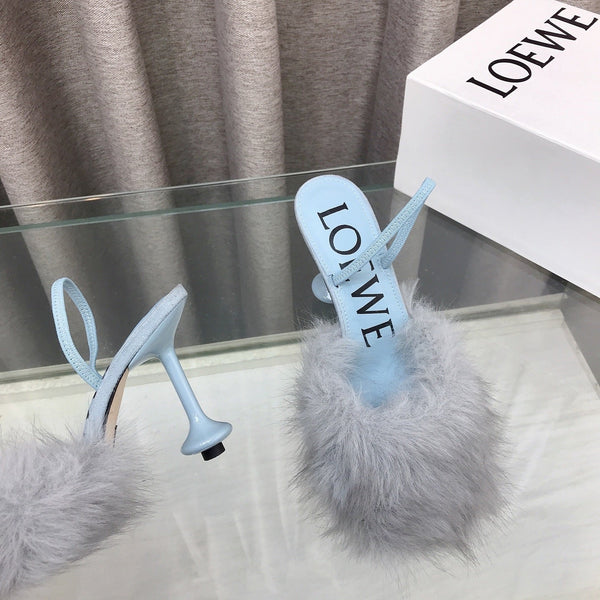 Loewe Mule fourrée 25SS 100 bleue en renard 597444