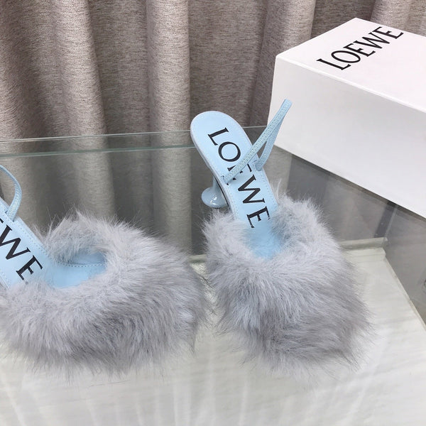 Loewe Mule fourrée 25SS 100 bleue en renard 597444