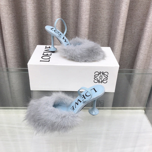 Loewe Mule fourrée 25SS 100 bleue en renard 597444