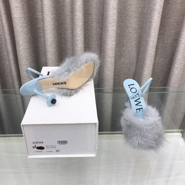 Loewe Mule fourrée 25SS 100 bleue en renard 597444