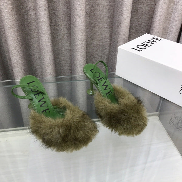 Loewe Mule doublée fourrure 25SS 100 verte en fourrure de renard 597443