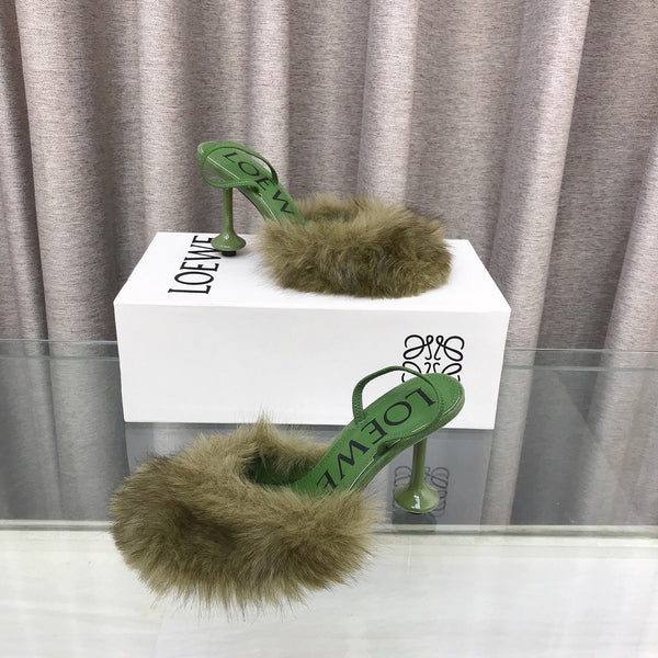 Loewe Mule doublée fourrure 25SS 100 verte en fourrure de renard 597443