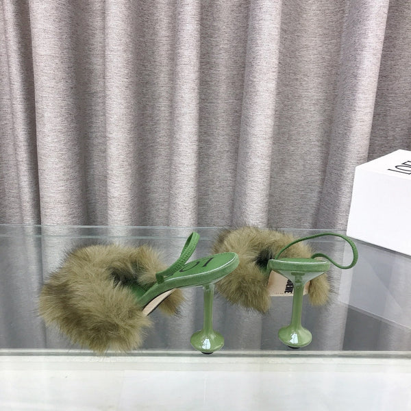 Loewe Mule doublée fourrure 25SS 100 verte en fourrure de renard 597443