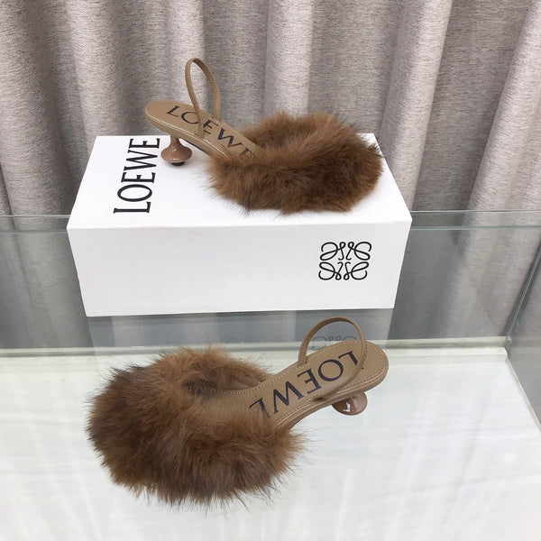 Loewe 25SS Fur-lined Mule 60 Brown in Fox Fur 597436
