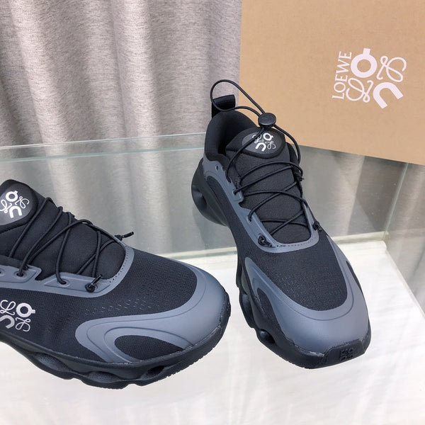 Loewe x on Angpao Couple Running Sneakers Black Gray Nylon Calfskin 597420