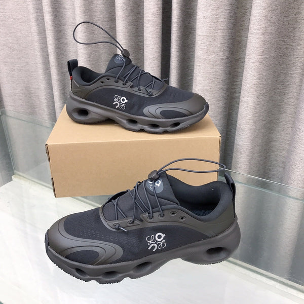 Loewe x on Angpao Couple Running Sneakers Charcoal Black Nylon Calfskin 597419