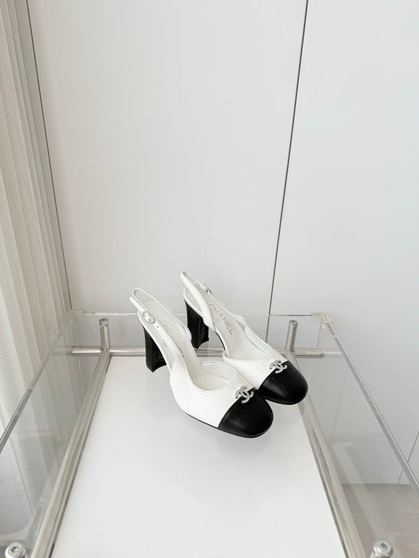 Chanel 26 High Heels Black White 90 in Lambskin 597387