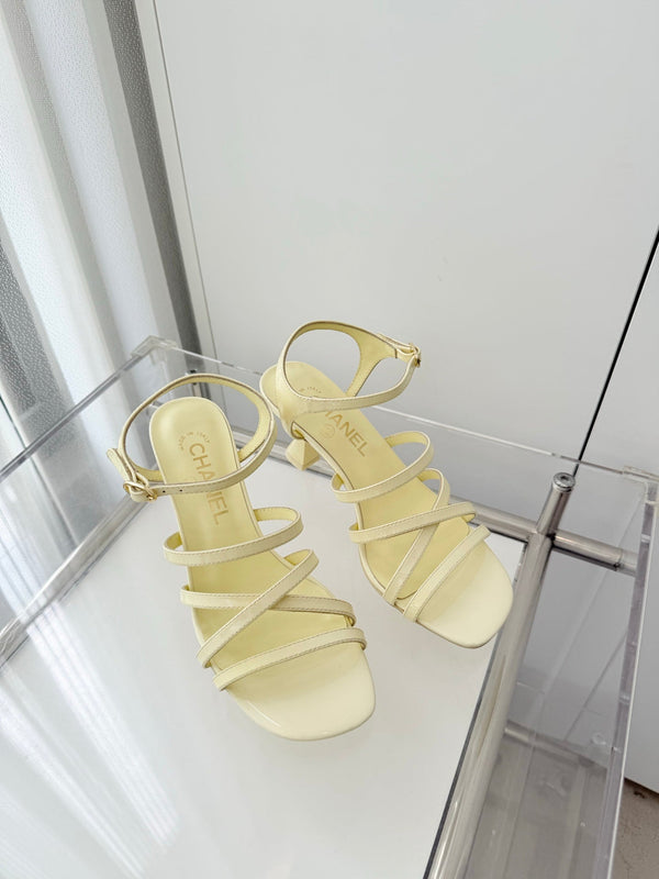 Chanel Cruise 26 Sandal 70mm Lemon Yellow Lambskin 597359
