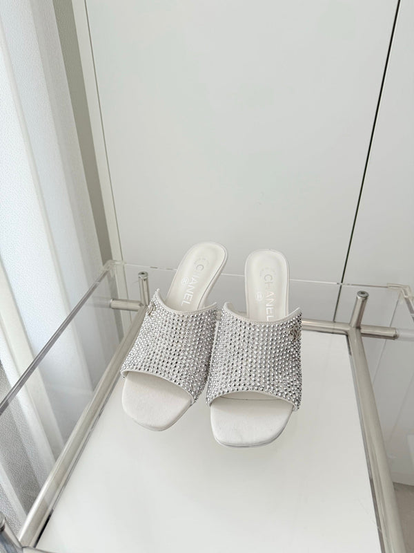 CC 26 Sandale 90 Strass Blanc Peau de Cerf 597377
