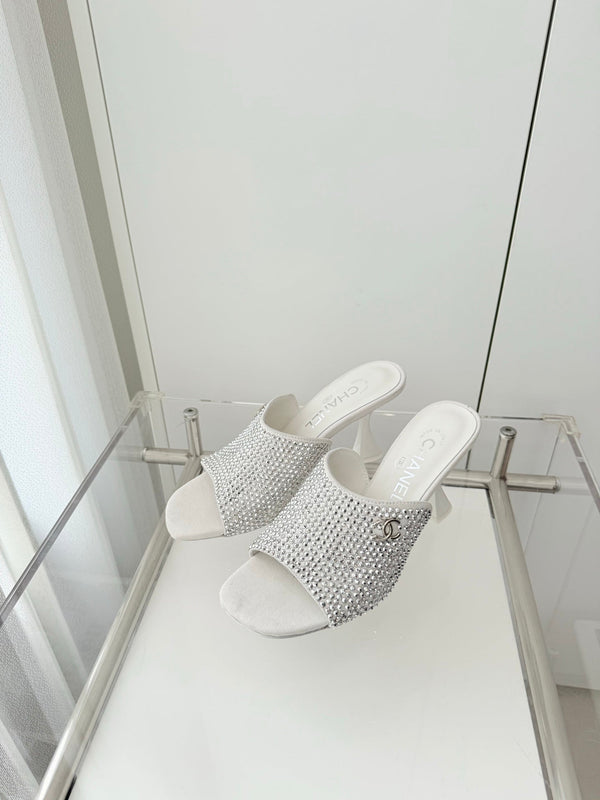 CC 26 Sandale 90 Strass Blanc Peau de Cerf 597377