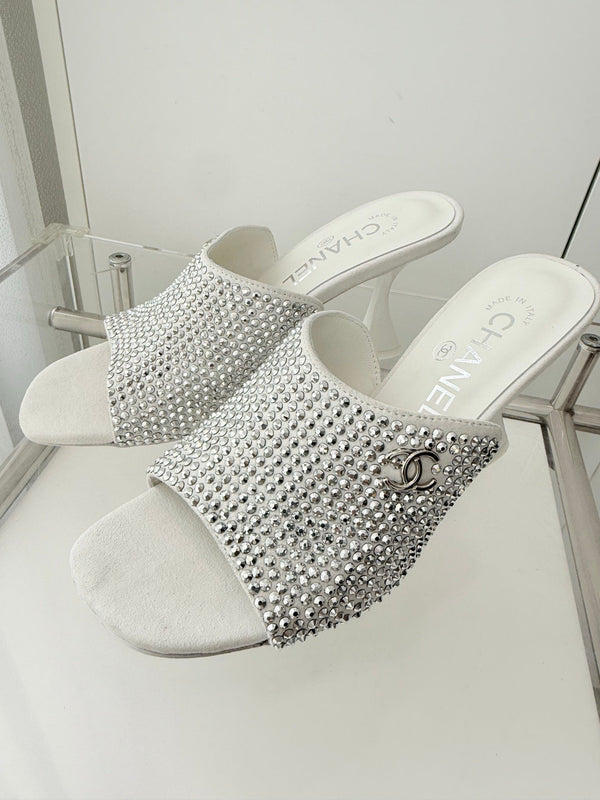 CC 26 Sandale 90 Strass Blanc Peau de Cerf 597377