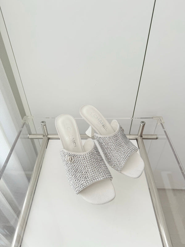 CC 26 Sandale 90 Strass Blanc Peau de Cerf 597377