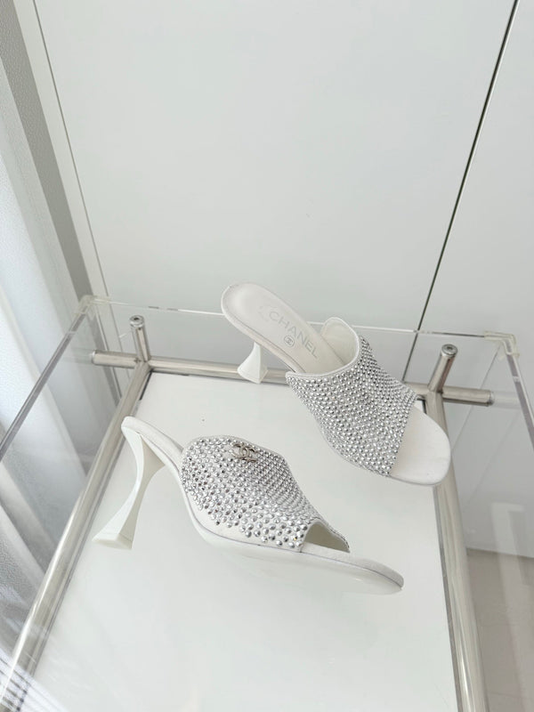 CC 26 Sandale 90 Strass Blanc Peau de Cerf 597377