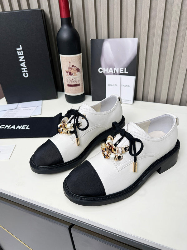 Chanel CC Combat Shoes With Pearl White in Calfskin 597896