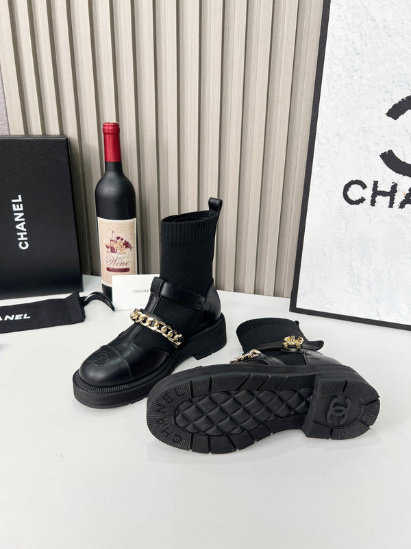Chanel Bottines Chaussettes à Chaînes Laine Noir Flyknit 597917