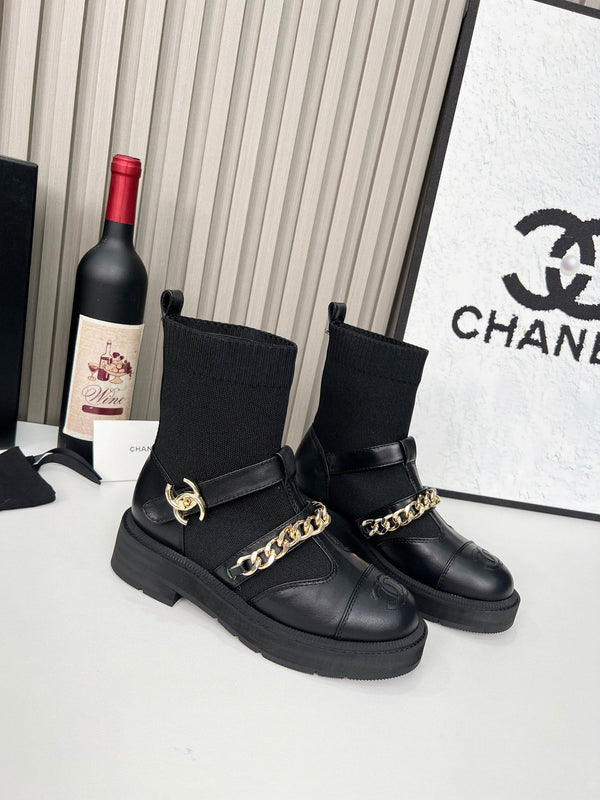 Chanel Bottines Chaussettes à Chaînes Laine Noir Flyknit 597917