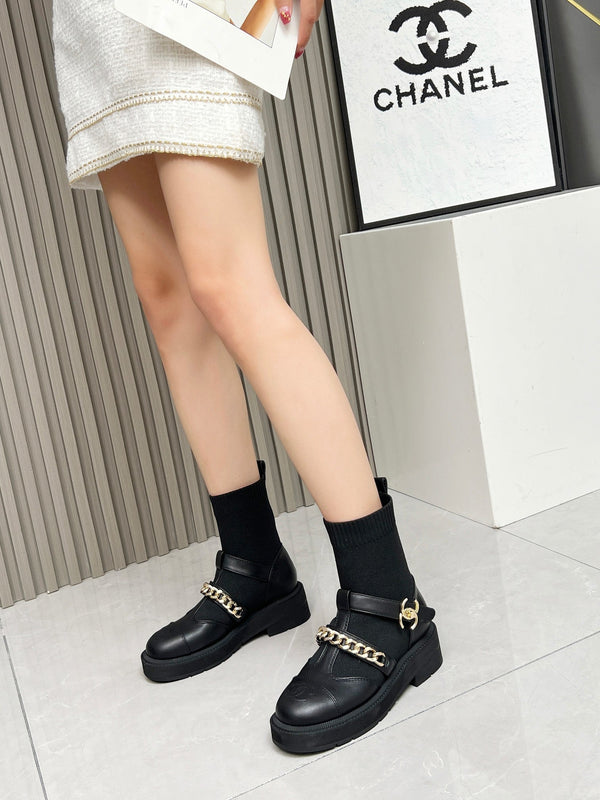 Chanel Bottines Chaussettes à Chaînes Laine Noir Flyknit 597917