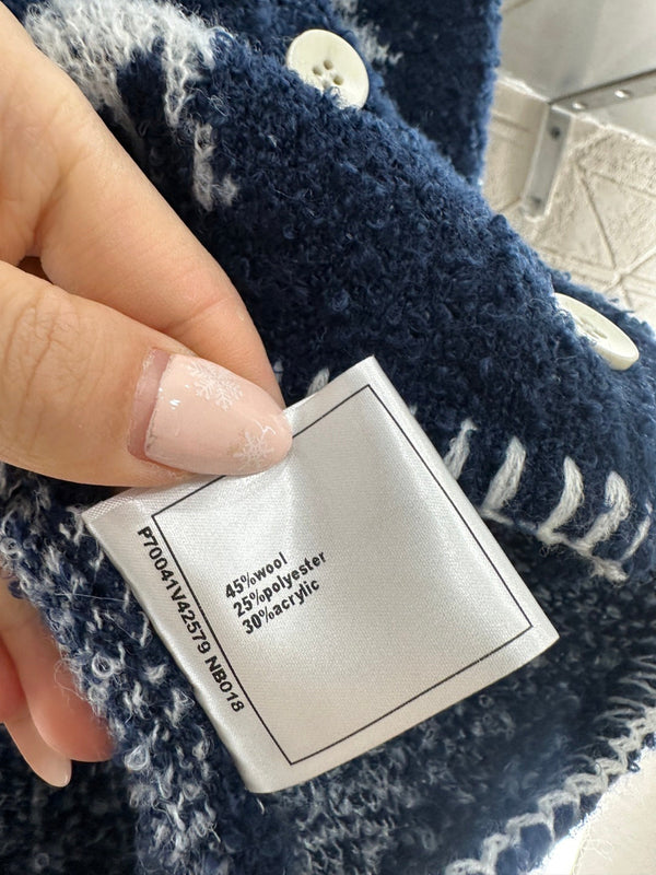 Cardigan en maille jacquard Chanel 26 bleu en fil de laine 801433