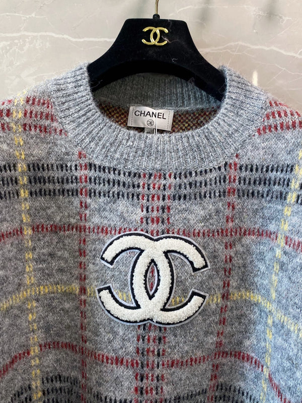 Chanel Pékin 25 Chemise Manches Longues Bicolore Gris Coloré en Laine 00240