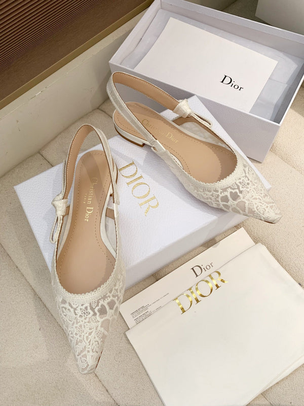 CD Ribbon Lace Open-toe Ivory Sandals in Sheepskin 598117