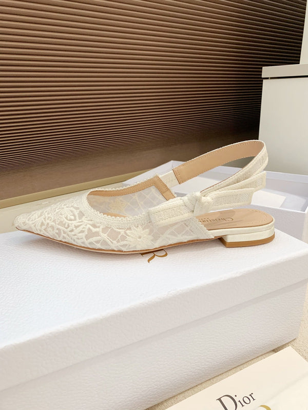 CD Ribbon Lace Open-toe Ivory Sandals in Sheepskin 598117