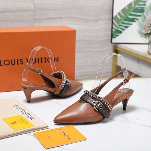 LV Vibe Slingback Pumps 55 Brown Glossy Naplak Leather 600670