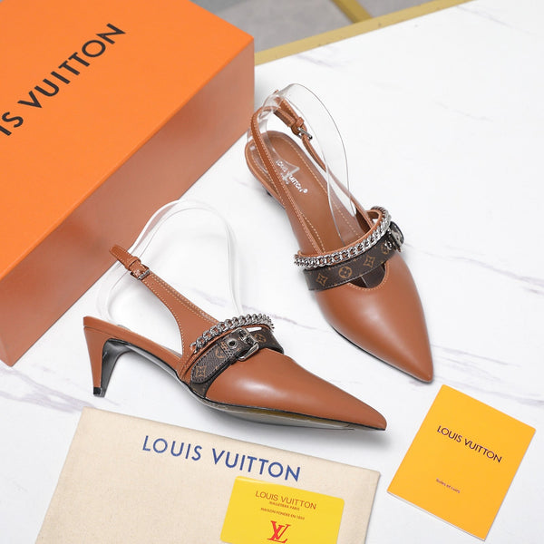 LV Vibe Slingback Pumps 55 Brown Glossy Naplak Leather 600670