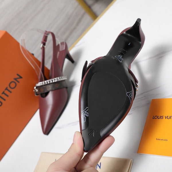 LV Vibe Slingback Pumps 55 Burgundy Glossy Naplak Leather 600671