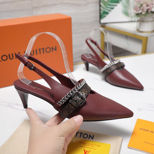 LV Vibe Slingback Pumps 55 Burgundy Glossy Naplak Leather 600671