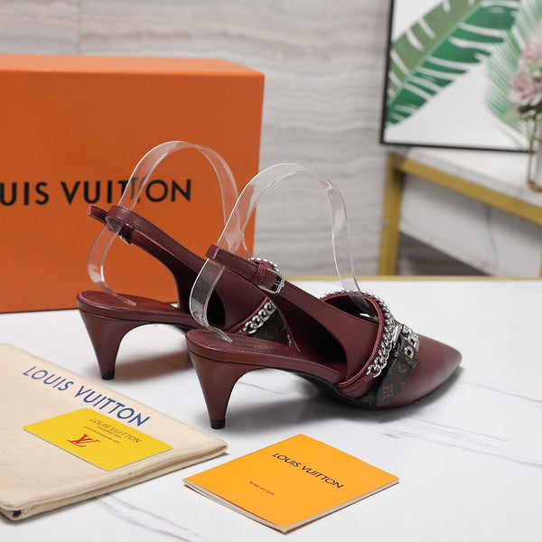 LV Vibe Slingback Pumps 55 Burgundy Glossy Naplak Leather 600671