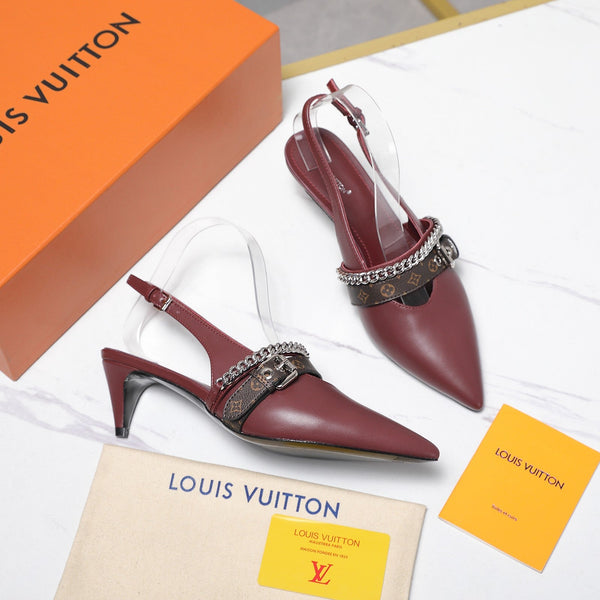LV Vibe Slingback Pumps 55 Burgundy Glossy Naplak Leather 600671
