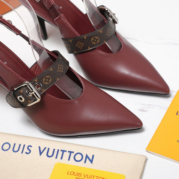 LV Vibe Slingback Pumps 95 Burgundy Glossy Naplak Leather 600676