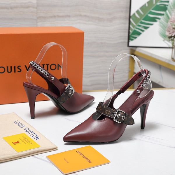 LV Vibe Slingback Pumps 95 Burgundy Glossy Naplak Leather 600676