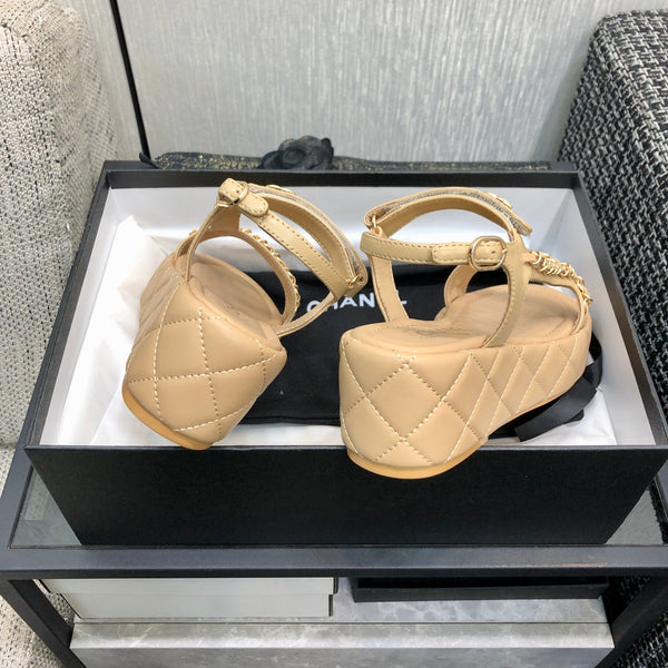 Chanel 26 Platform Chain Sandals Beige in Lambskin 602505