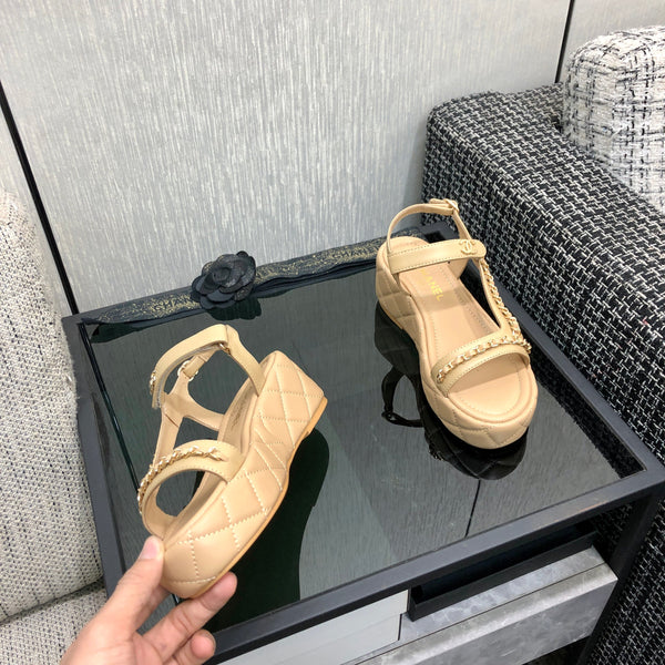 Chanel 26 Platform Chain Sandals Beige in Lambskin 602505
