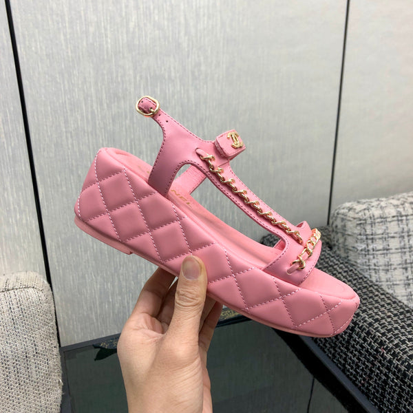 Chanel 26 Platform Chain Sandals Pink in Lambskin 602504