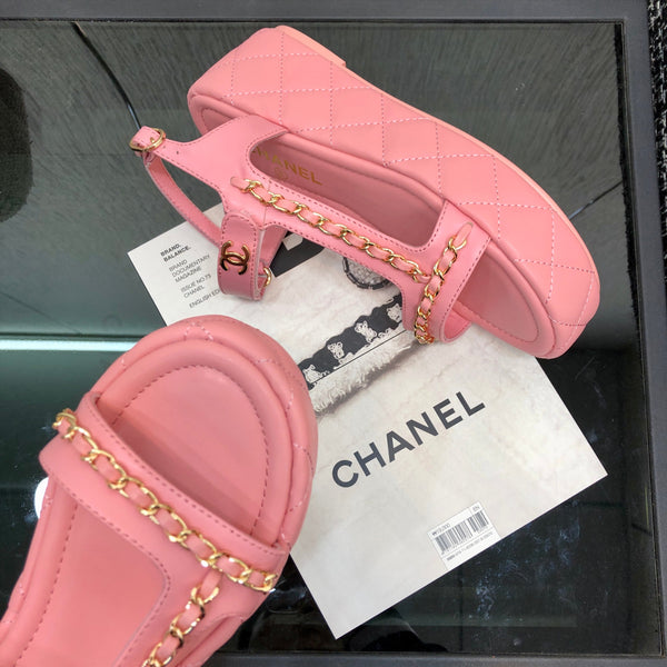 Chanel 26 Platform Chain Sandals Pink in Lambskin 602504
