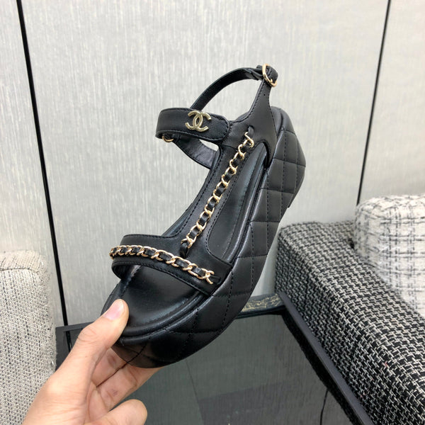 Chanel 26 Platform Chain Sandals Black in Lambskin 602503