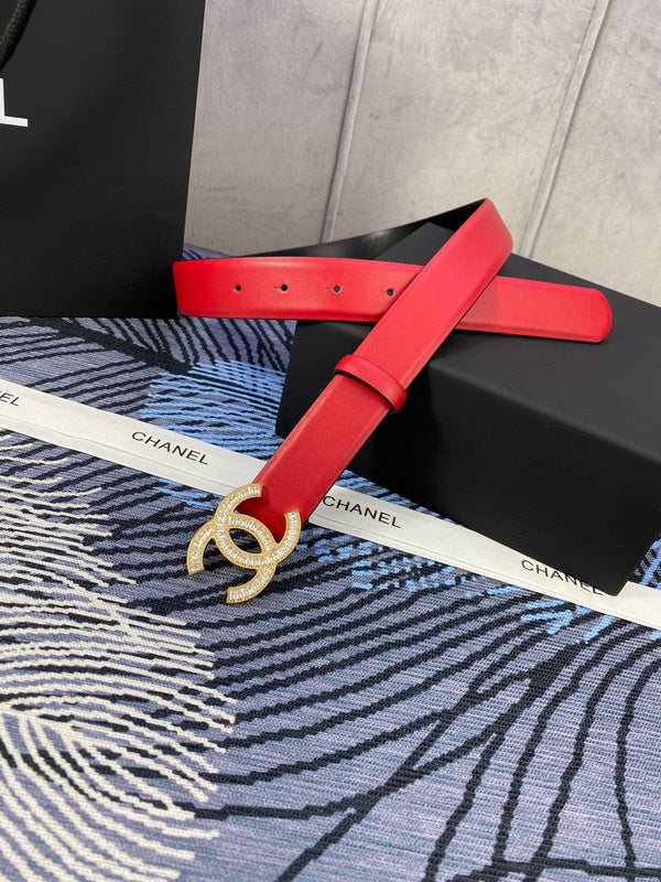 CC Women's Belt 3.0CM Red Cowhide 615099