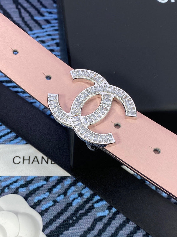 CC Women's Belt 3.0CM Pink Cowhide 615095
