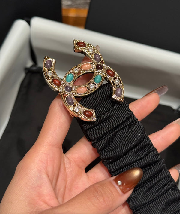 CC Rhinestone Belt 3.0CM Black Canvas Multicolor Buckle 198415