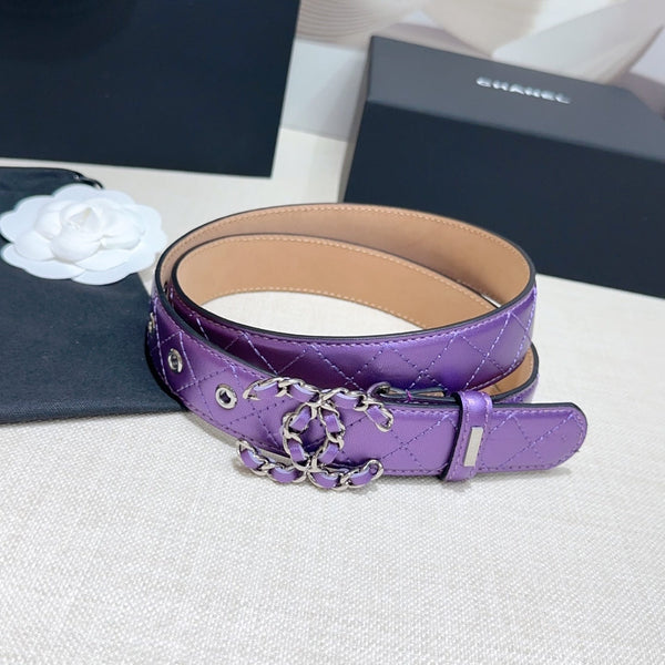 CC Women's Belt 3.0CM Purple Lambskin Purple Sliver Buckle 190582