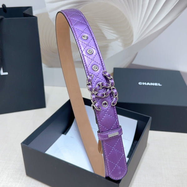 CC Women's Belt 3.0CM Purple Lambskin Purple Sliver Buckle 190582