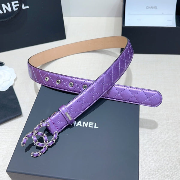 CC Women's Belt 3.0CM Purple Lambskin Purple Sliver Buckle 190582