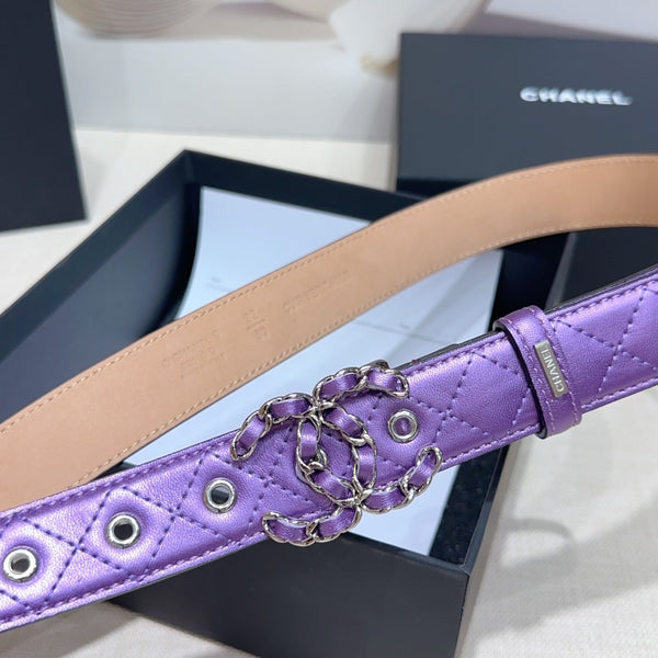 CC Women's Belt 3.0CM Purple Lambskin Purple Sliver Buckle 190582