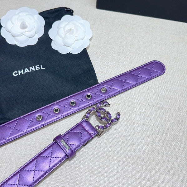 CC Women's Belt 3.0CM Purple Lambskin Purple Sliver Buckle 190582