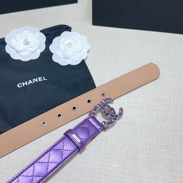 CC Women's Belt 3.0CM Purple Lambskin Purple Sliver Buckle 190582