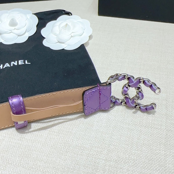 CC Women's Belt 3.0CM Purple Lambskin Purple Sliver Buckle 190582