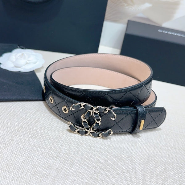 Ceinture pour femme CC 3.0CM Agneau noir Boucle argentée 190580